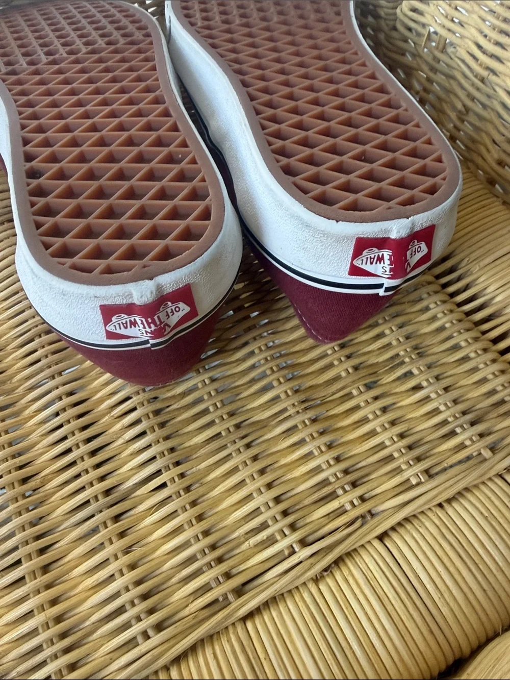 Vans Slip-On Sneakers in Maroon and White